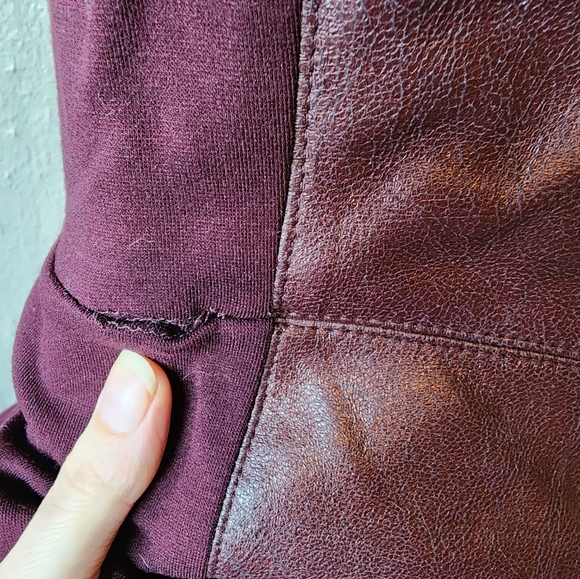 Bailey 44 Legacy of Terror Faux Leather Peplum Top Burgundy - Picture 2 of 4